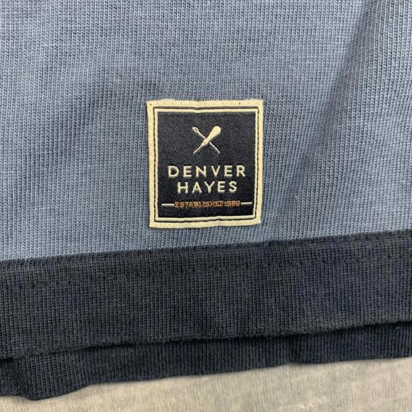 NWT Denver Hayes Mens Size L Navy Blue Striped Long Sleeve Polo Shirt Modern Fit - Picture 3 of 10